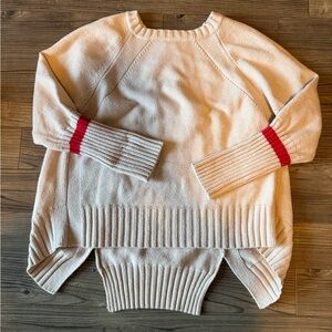 Q2 Cream Sweater with Red Accents